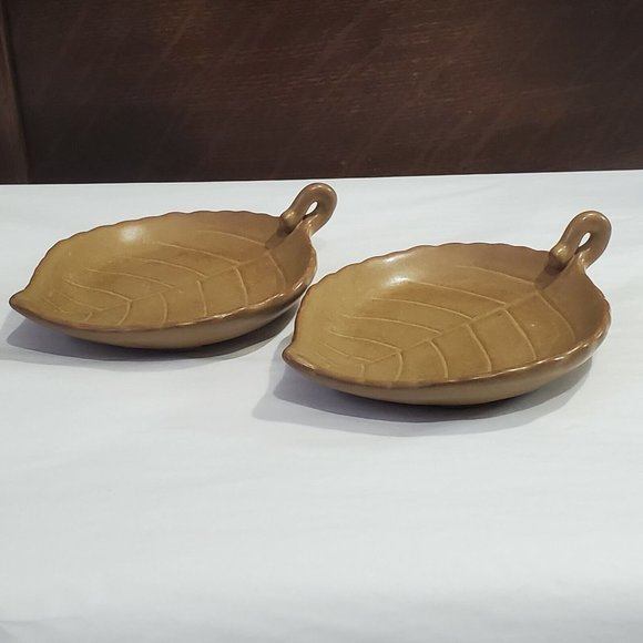 Set of 2 PartyLite Leaf Candle Tray P7432 shaped candleholder - Picture 6 of 10